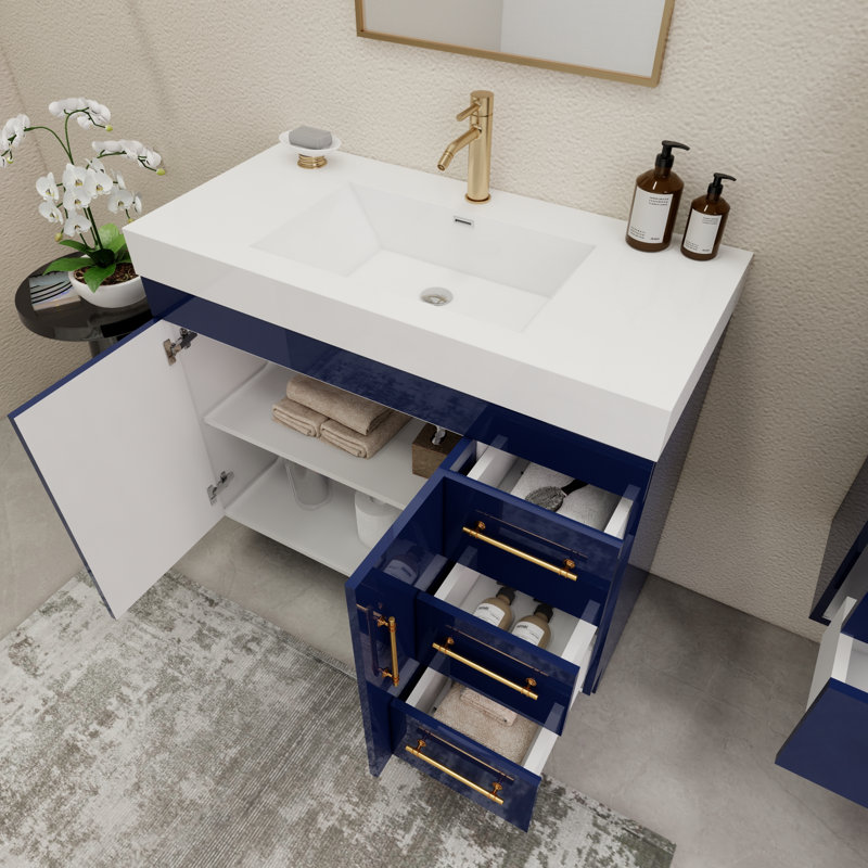 42'' Single Bathroom Vanity with Acrylic Top, Night Blue