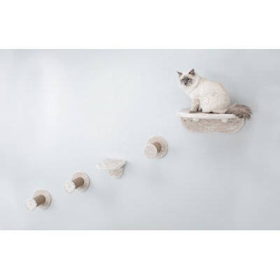 TRIXIE Lookout Wall Mounted Cat Lounge Set, 2 Platforms with 3 Steps, Cat Furniture, Scratching Post, Brown