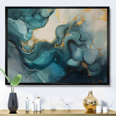Turquoise doré infusé marbre V sur toile