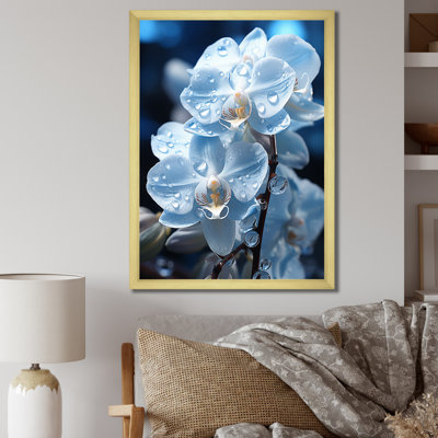 Walta Blue White Flower Field Pearlescent Orchids - Orchid Framed Canvas Print