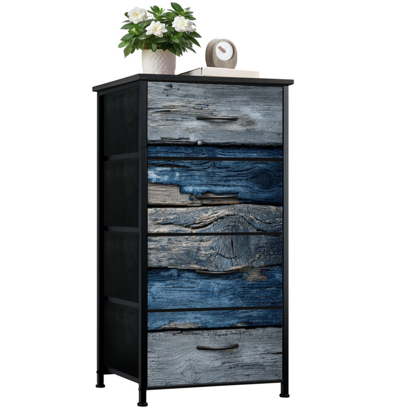 Commode pour chambre à coucher avec 4 tiroirs de rangement commodes en bois rustiques bleues