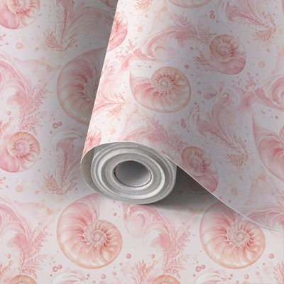 Peel and Stick Wallpaper Contact Paper Seashell Coral Watercolor Pink Self Adhesive and Removable 17.7in x 118in(45x300cm)
