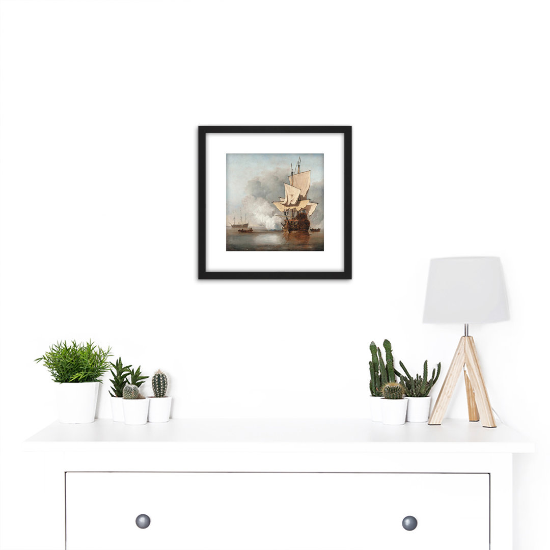 The Cannon Shot Battle At Sea Illustration by Willem Van De Velde - Single Picture Frame Print