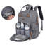  Sac à dos avec sac à langer avec matelas à langer portable, étui à sucette et sangles de poussette, gris-824398598