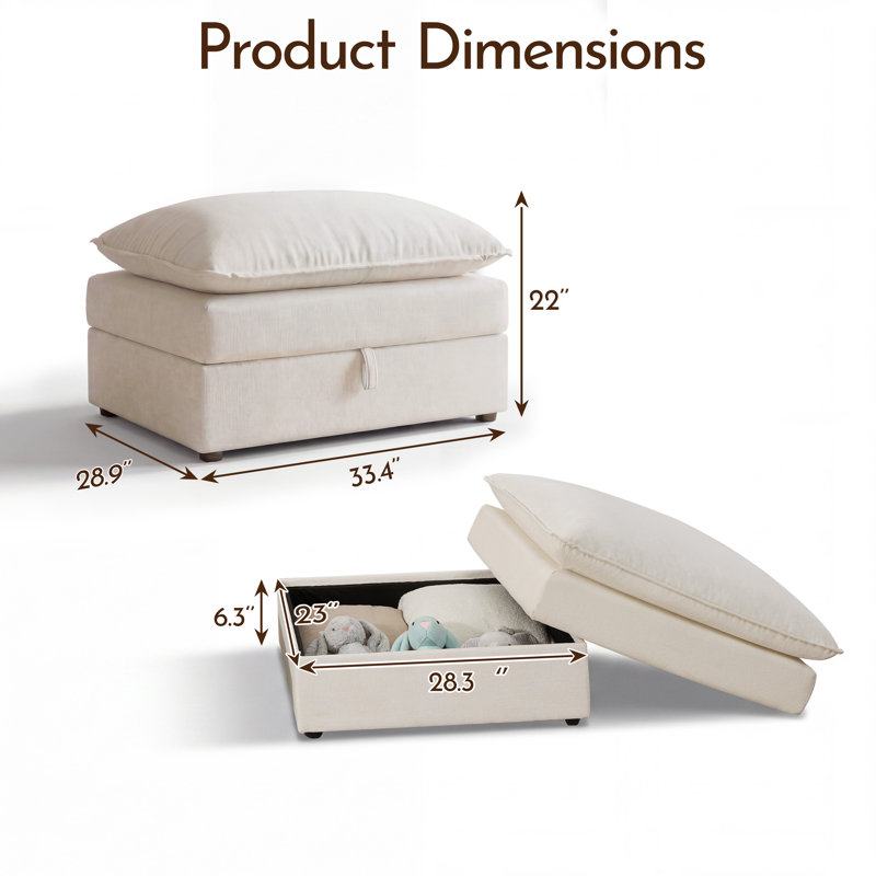 Repose-pieds avec rangement Espinoza, Chenille beige