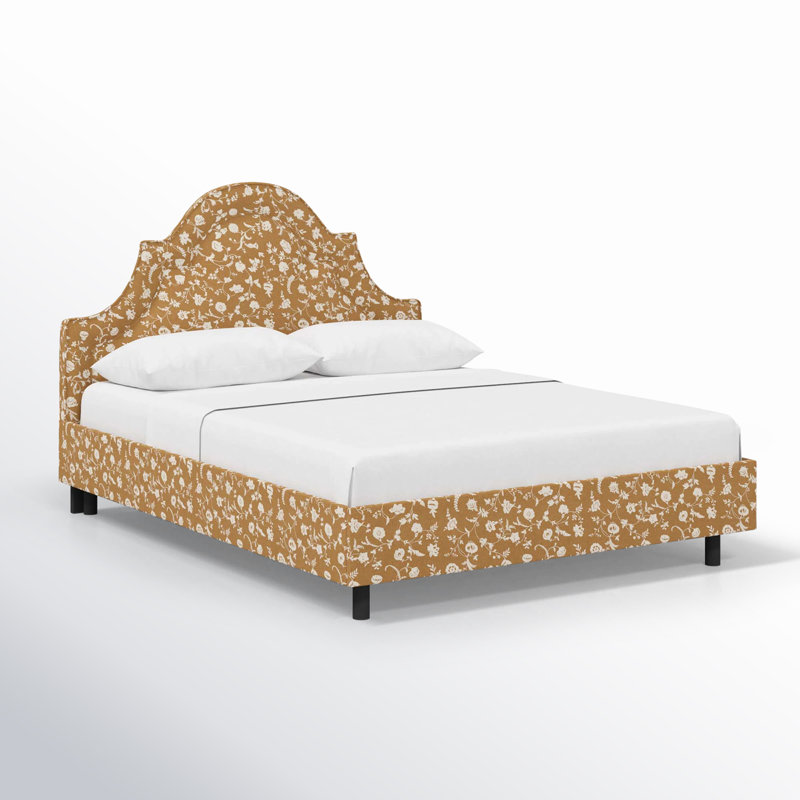 Knipe Upholstered Scalloped Bed, Queen, Robina Floral Ochre