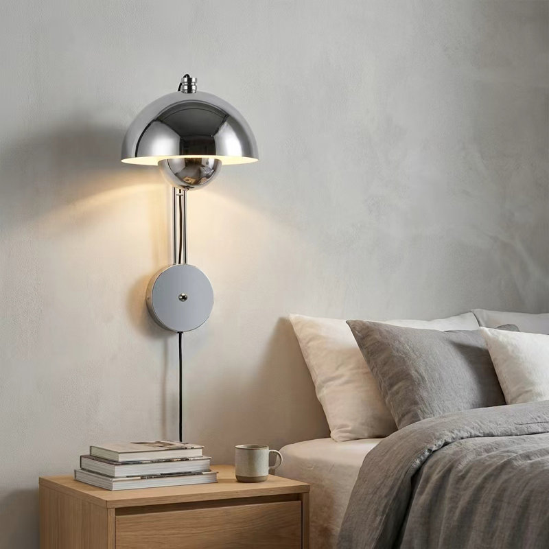 Modern Mid-century Chrome Flower Bud Wall Sconces Sleek Plug In Wall Light Fixtures For Bedroom, Chrome