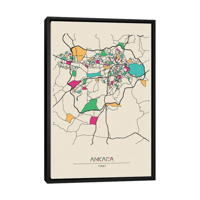 Ankara, Turkey Map by Ayse Deniz Akerman - Print on Canvas