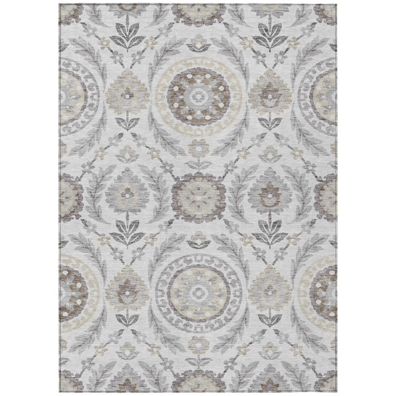 Tapis d'intérieur lavable à motif floral gris 3 pi x 5 pi