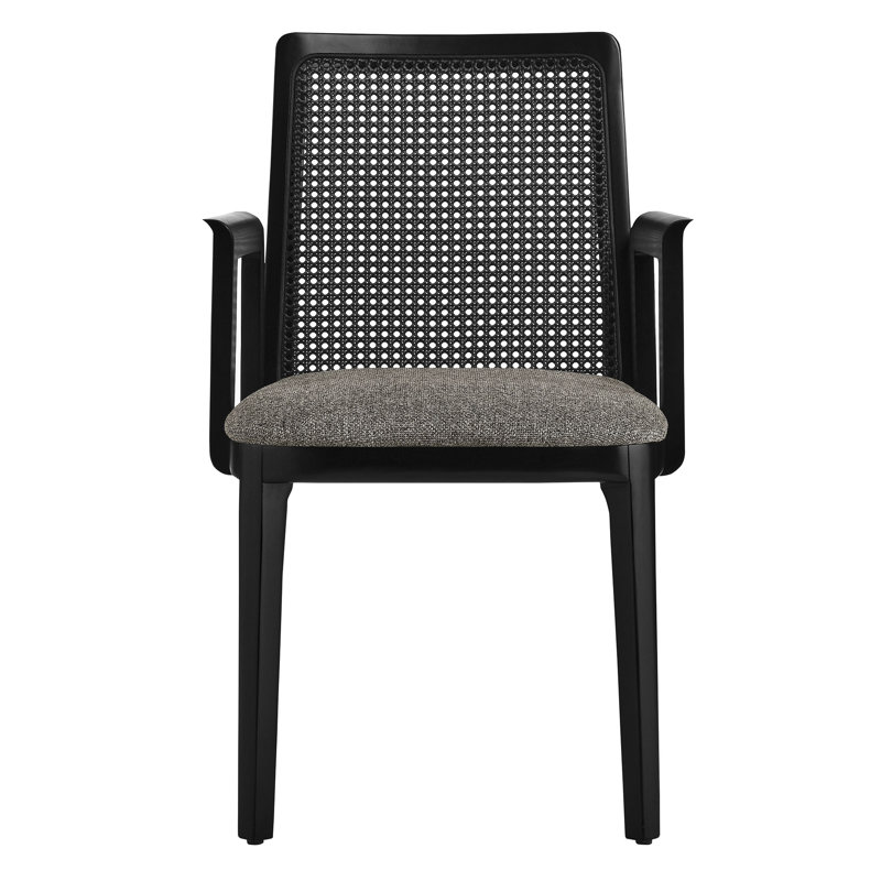 Chaise de salle à manger en bois et rotin Monarch, Gris / noir