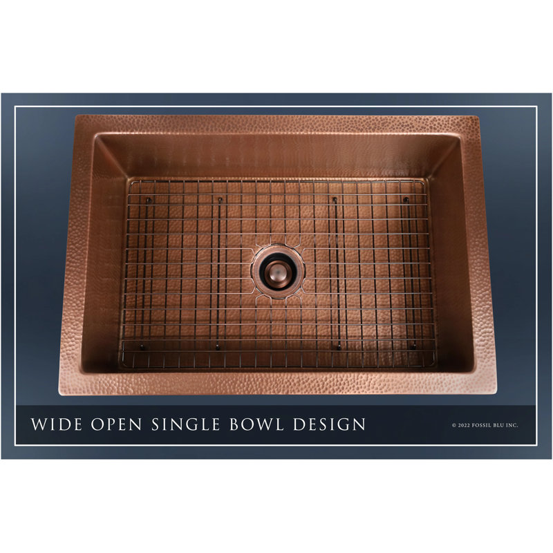Luxury Heavy 12-Gauge Copper Farmhouse Sink, Includes Accessories, Flat Front