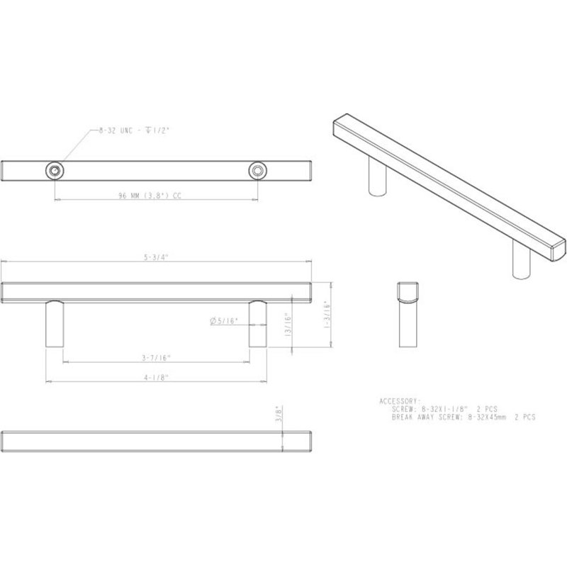 Dominique Bar Pull, Satin Nickel, 6 5/16"