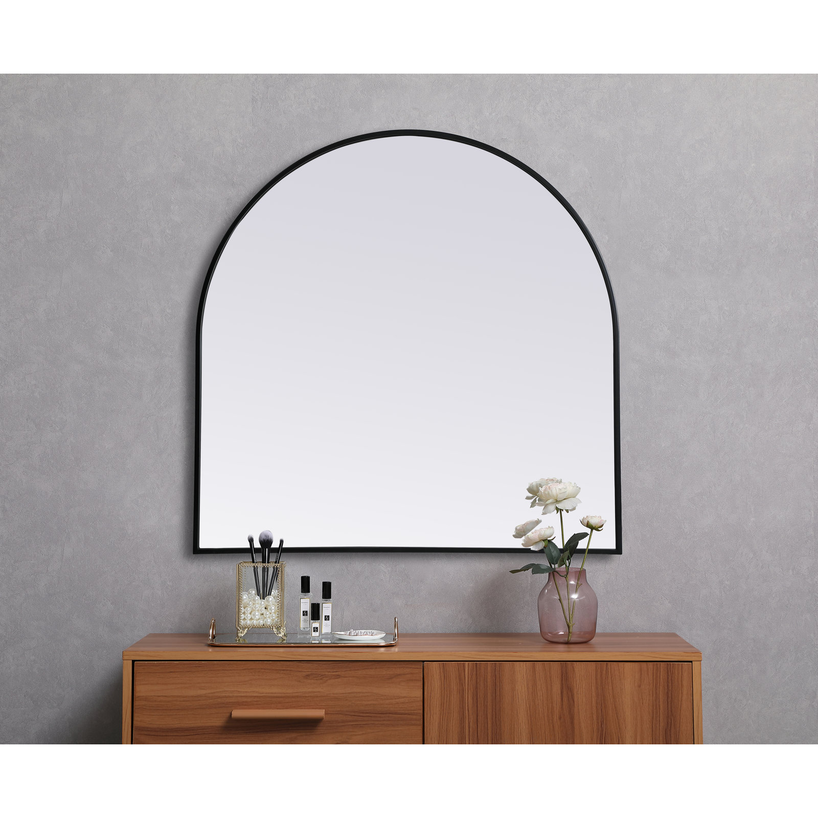 Sabine Metal Arch Wall Mirror, Black, 36" x 36"