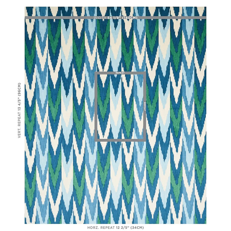 Tissu ikat en velours Kashgar, Paon / émeraude