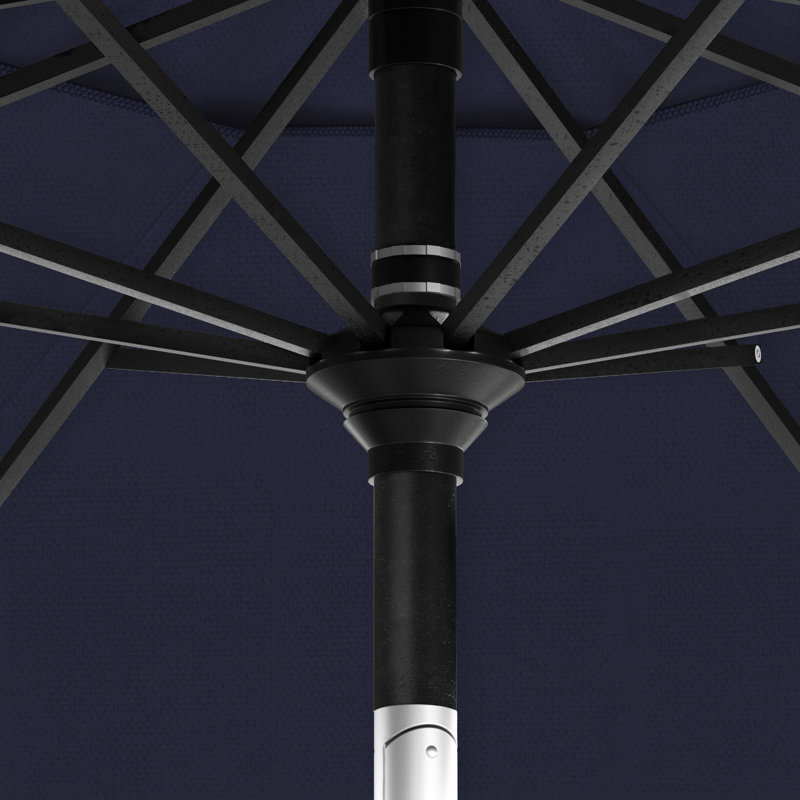 Parasol de marché octogonal en aluminium noir 9 pi avec manivelle et inclinaison en oléfine, Bleu marine-oléfine