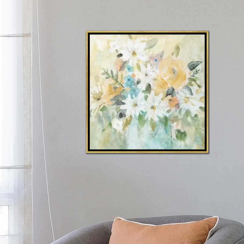 «Daisy Ensemble» par Carol Robinson - reproduction d'art, Toile encadrée d'or, H 26 po x l 26 po x P 1,5 po, Aucun mat