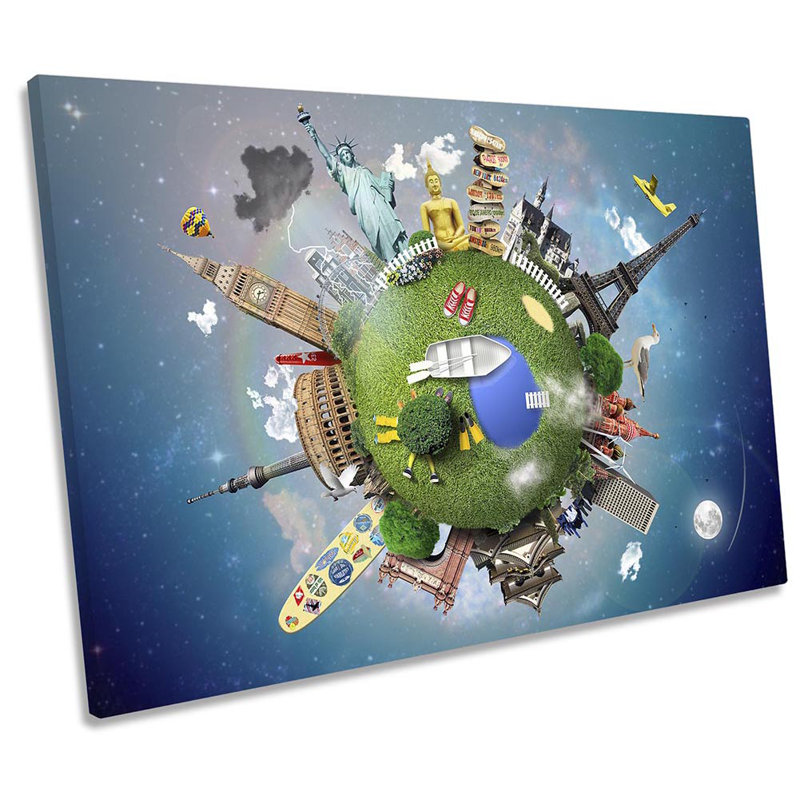 Travel Landmarks Planet Picture CANVAS WALL ART Print Multi-Coloured, 30.5cm H x 45.7cm W