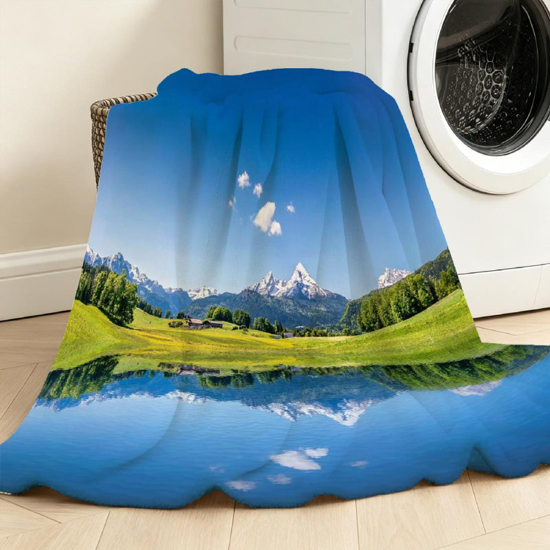 Jeté transparent en flanelle molletonnée ultra douce, de paysage d'été avec imprimé recto, Throw 50" x 60"