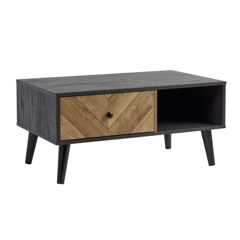 Narka 1 Drawer Coffee Table with Storage Shelf, Black