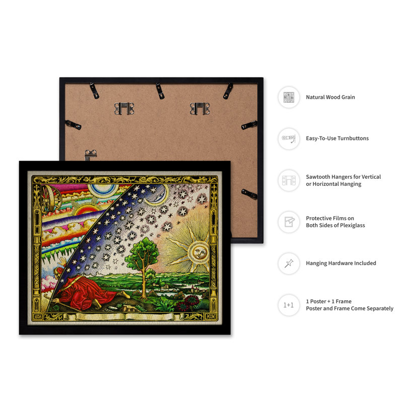 Flammarion gravant une carte de la terre, Cadre noir, Affiche, H 08 po x l 10 po