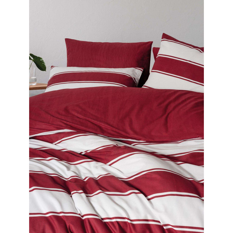 Ensemble de housse de couette double 100% coton Ranforce, motif de Noël, rouge et blanc | Housse de couette 78,7 po x 78,7 po et 2 taies d'oreiller 31,5 po x 31,5 po | Impression réactive, lavable à la machine, fermeture à boutons pour une utilisation facile