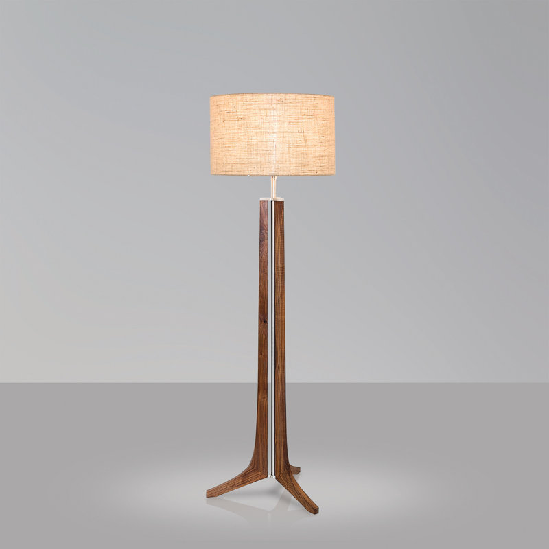 Lampe de plancher 72 po forma, Aluminium brossé, Toile de jute, Noyer