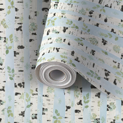 Papier peint auto-adhésif à motif de feuilles de bouleau vert forêt à motif auto-adhésif et amovible 17,7 po x 118 po (45 x 300 cm)