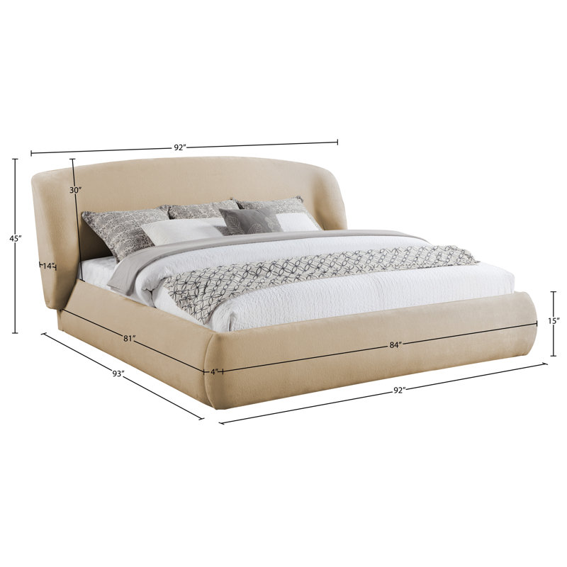 Lit tapissier Sandro, Tissu chenille beige, Très grand