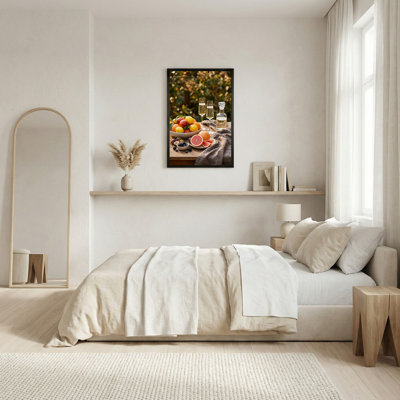 «Citrus Fruit Bowl and Champagne Flutes on Wooden Table», art mural sur toile