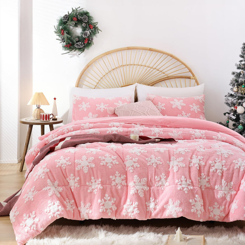 Ensemble d'édredon de Noël 3 pièces - édredon en flocon de neige blanc en 3D avec deux taies d'oreiller