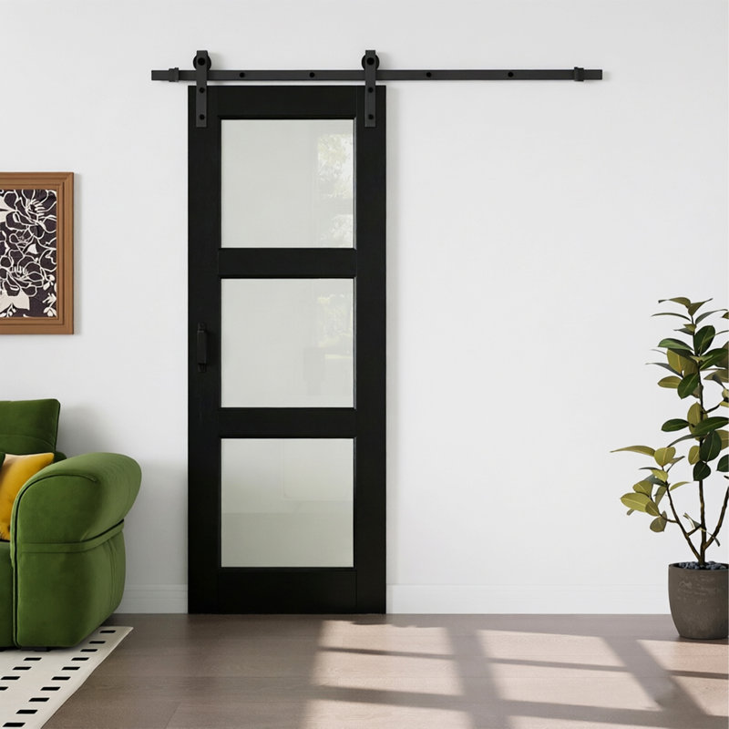 Aucun assemblage requis, porte de grange coulissante en verre givré 3-Lite et portes de garde-robe en bois manufacturé