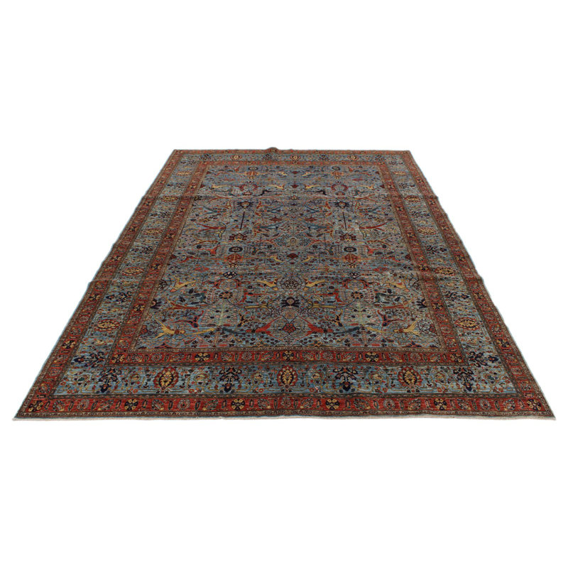Tapis traditionnel bleu clair et bleu 10 x 14 Anatolian