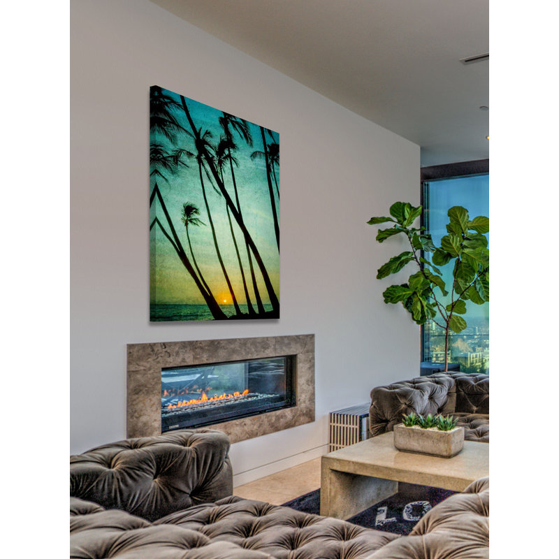 « tilting palms » par don schwartz, reproduction d’art sur toile tendue, H 45 po x l 30 po