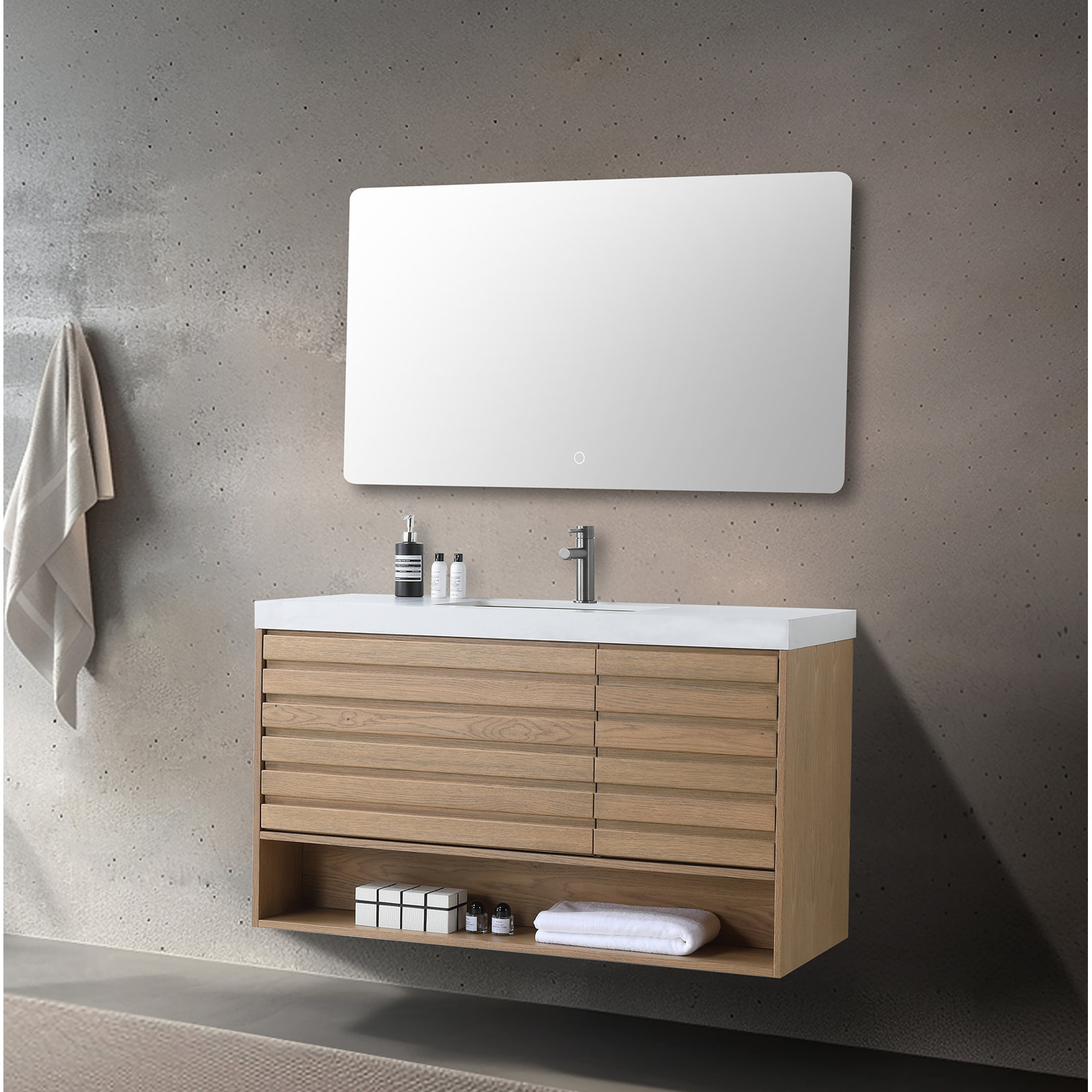 Matera 48" Cedar Single Bathroom Vanity, Pecan Oak, White