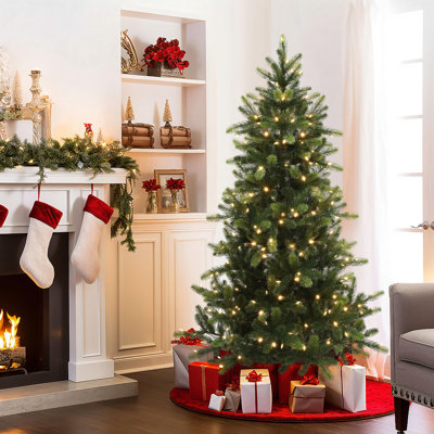 6-Foot Realistic Pre-Lit Christmas Tree with 250 Warm White LED Lights, Hinged Branches, 830 PE Tips