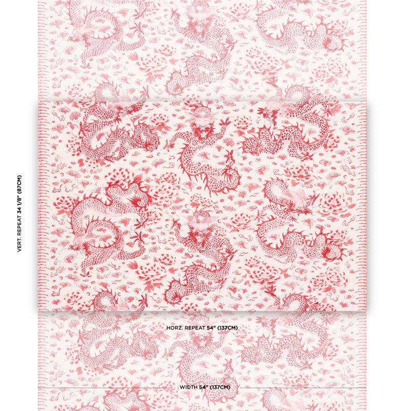 Schumacher x Mary McDonald Empress Dragon Fabric, Rose/Ivory