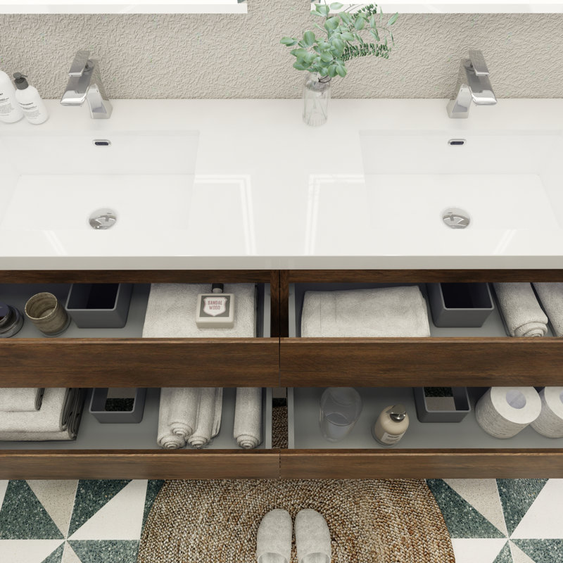 Aylanna 72" Wall-Mounted Double Bathroom Vanity Set, Rosewood