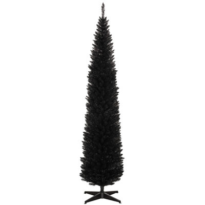 HOMCOM 8 ft Black Artificial Pencil Christmas Tree, Slim Unlit Xmas Tree with 618 Realistic Branch Tips and Plastic Stand, Flame Retardant Fake Holida
