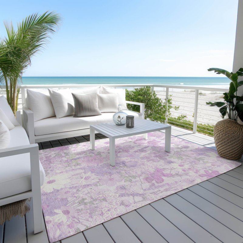 Lavender Floral Rectangular Synthetic Washable Rug 2'6" x 3'10"