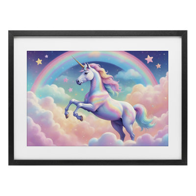 Colorful Galaxy Unicorn Framed Print Under Glass, design by Creative Studio