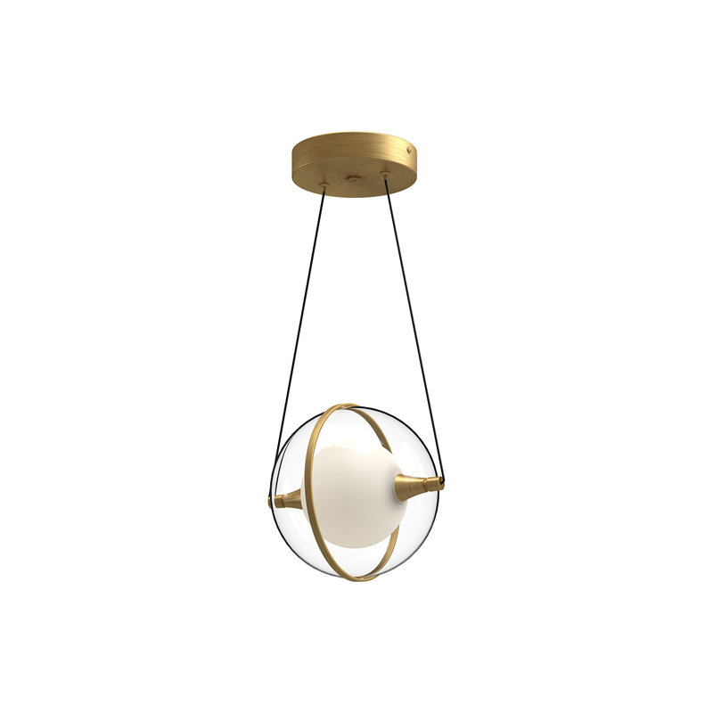 Luminaire suspendu sphère 1 lumière DEL Aries, Or brossé, H 7,88 po x l 8,63 po x P 7,88 po