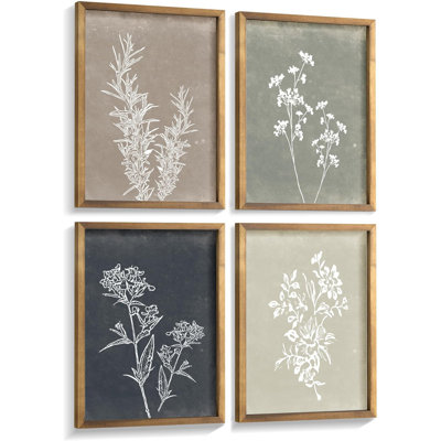 Set Of 4 Brown Framed Boho Botanical Prints