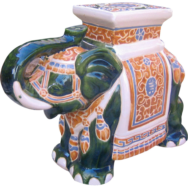 Beverie Ceramic Accent Stool, Green Mix