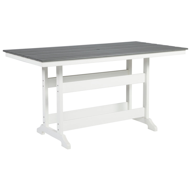 Chrisann Outdoor Dining Table With Umbrella Hole , in. W in. D, Black, Driftwood