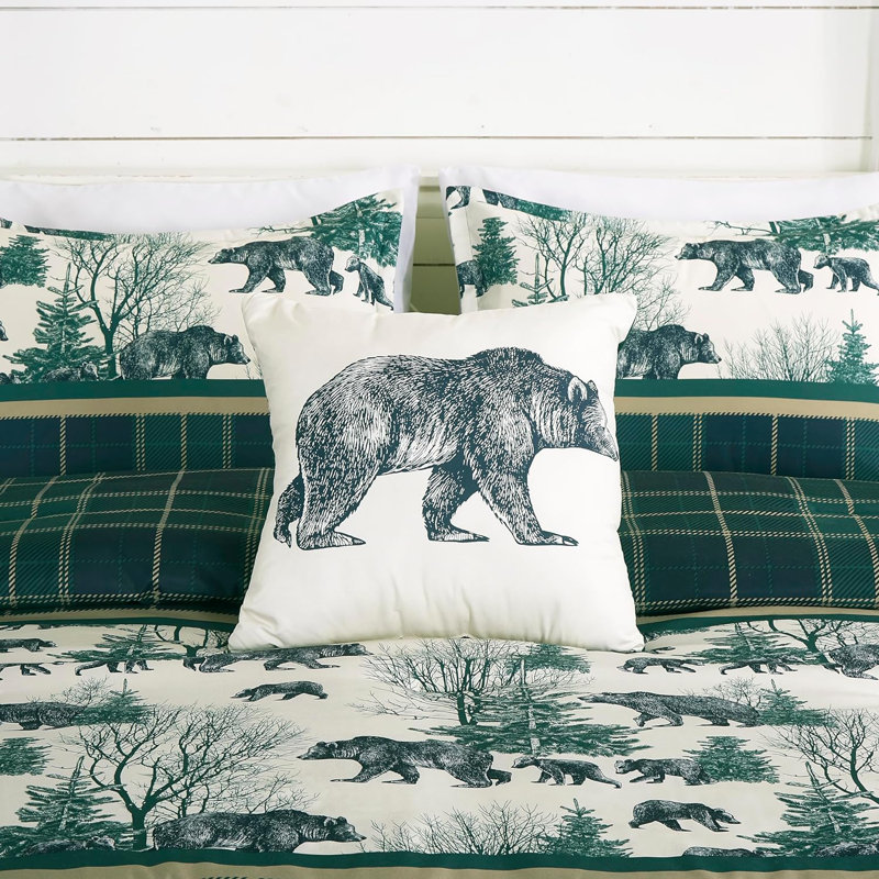 Southwestern Cabin Lodge Bedding 7-Piece Bear Comforter Set, Queen Comforter+2 Standard Shams+3 Throw Pillows