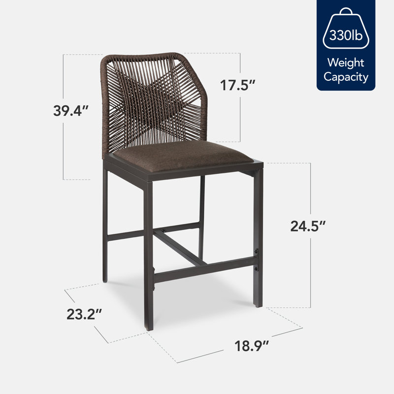  Set Of 2 Indoor Outdoor Counter Height Barstools W/ All-Weather Rope & Aluminum - Brown/Mocha, Brown/Mocha