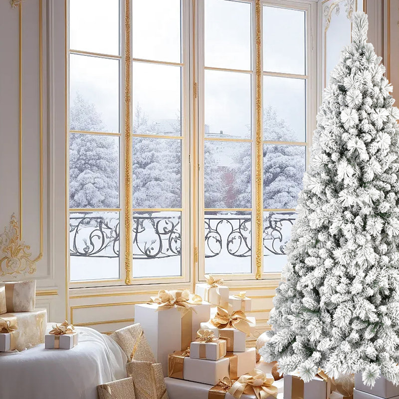 Arbre de Noël floqué de 5 pi, 250 lumières à DEL blanc chaud, 518 pointes d'aiguille corsées et dures, système de branches articulées, finition du support, branches complètes, assemblage rapide,