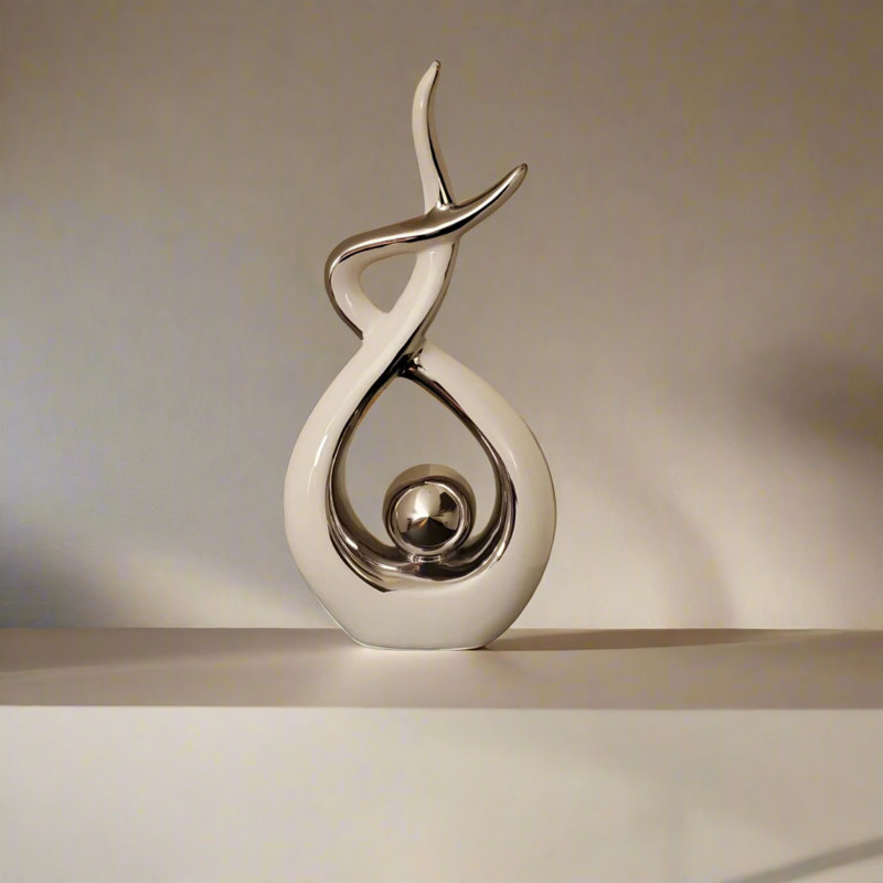 Ember Echoes | Ceramic Mantel, Tabletop & Shelf Accent | Modern Home Decor - Tall, White/Silver