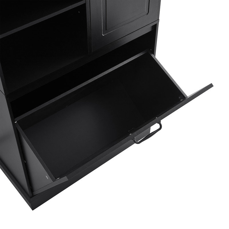 Grande armoire de rangement autoportante avec tablettes réglables et panier rabattable, Noir