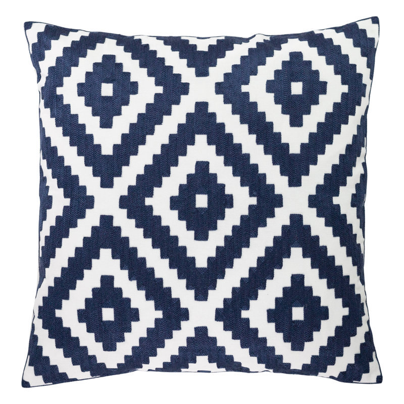 Embroidered Pillow Cover, Geometric Shapes, Blue/White